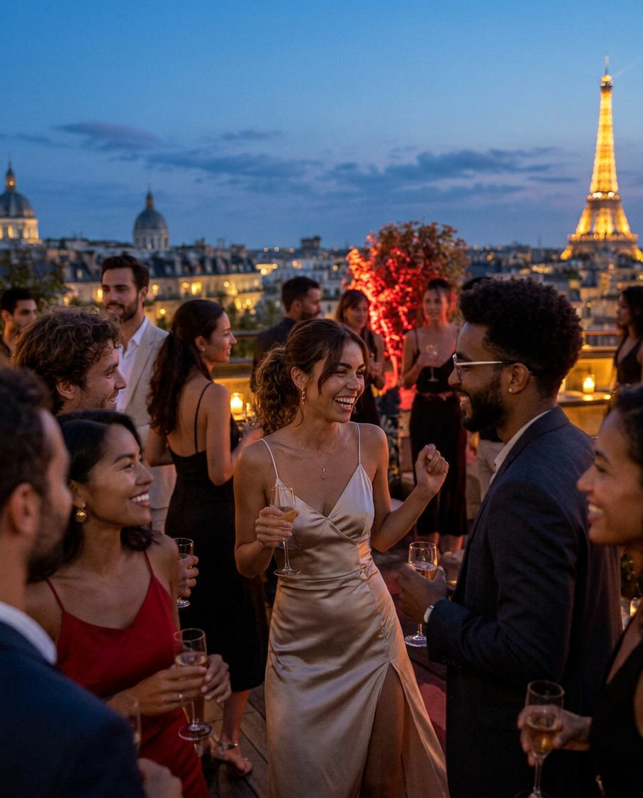 Soirée événementielle sur un rooftop parisien